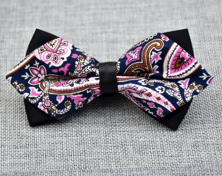 Men's Black Pink Floral Pre-Tied Bow Tie