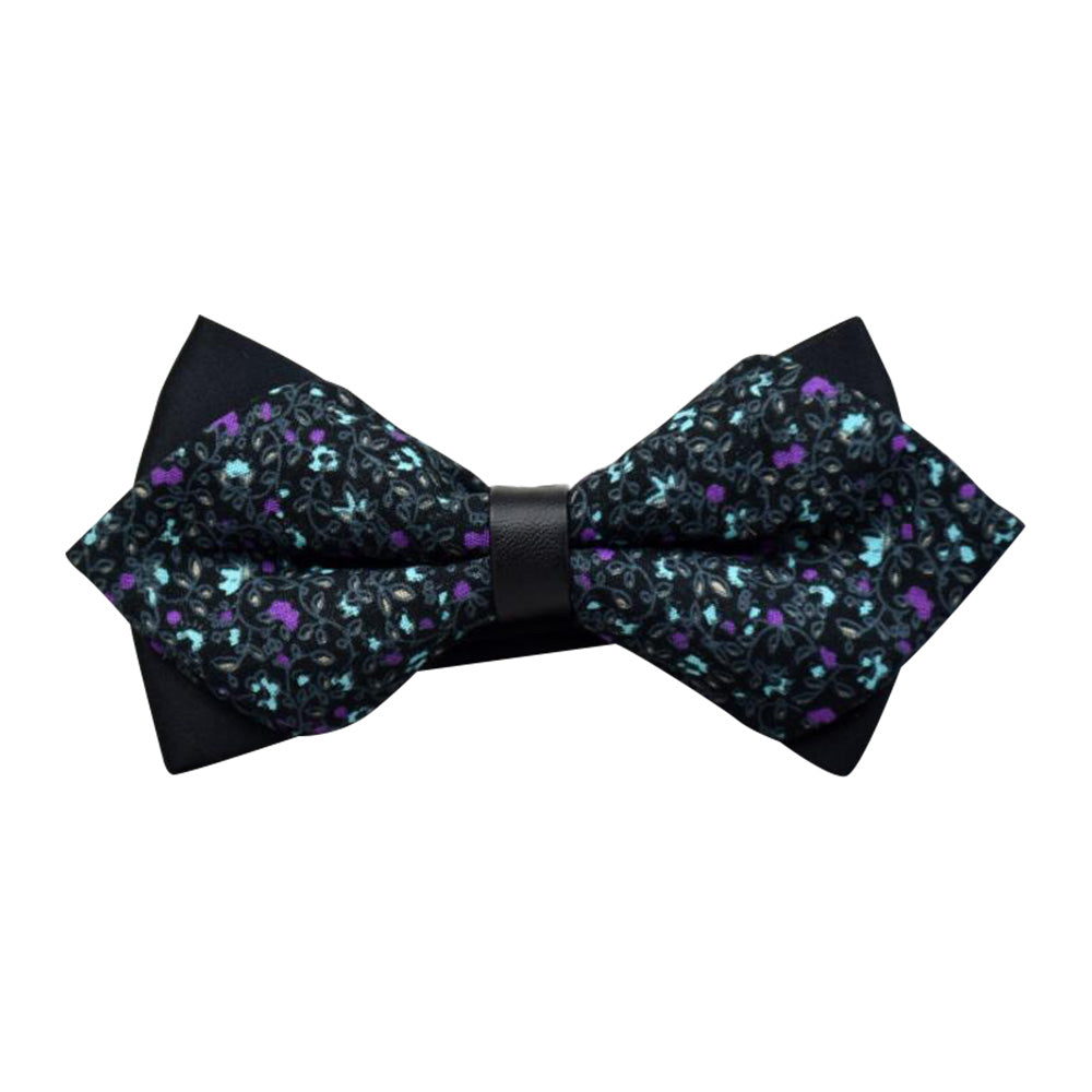 Men's Green Purple Floral Pre-Tied Bow Tie