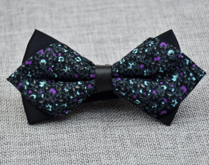 Men's Green Purple Floral Pre-Tied Bow Tie