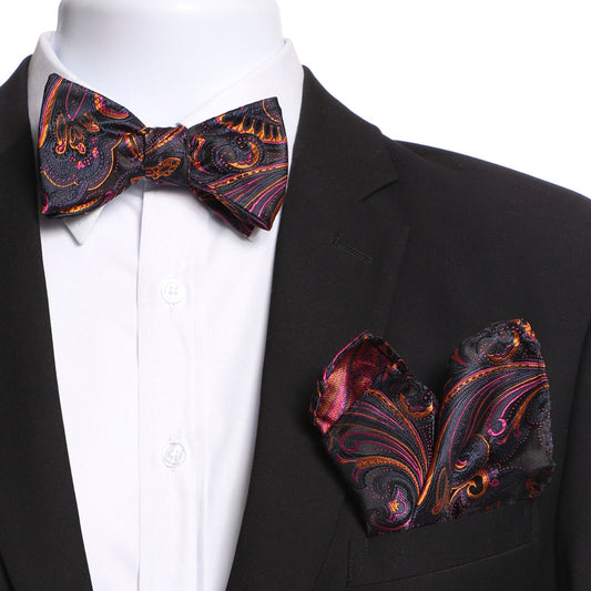 Men's Orange, Pink & Black Self Bow Tie