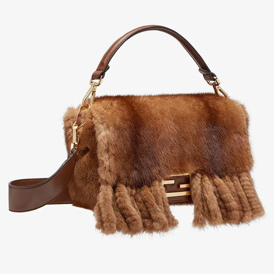 BAGUETTE Natural Mink Bag With Fringing